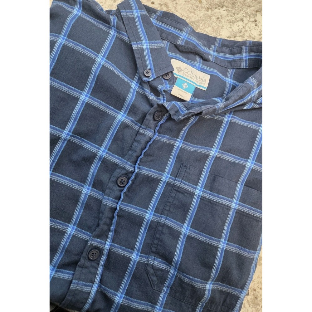 Columbia Men's Blue Plaid XXL Button Up Shirt Long Sleeve Measurements In Photos